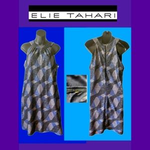 ELIE TAHARI BRIGGITE SHIMMER GEOMETRIC PRINT DESIGNER DRESS